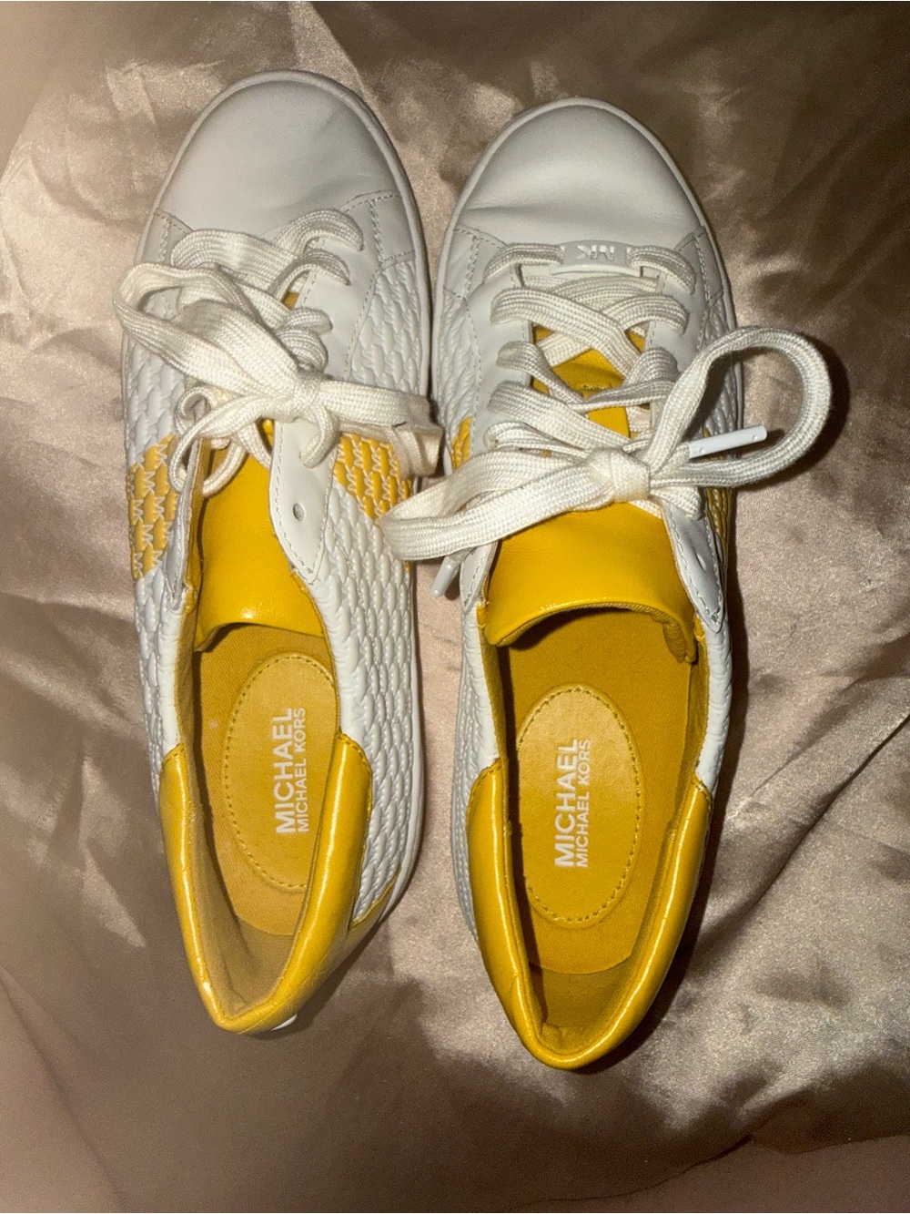 MICHAEL Michael Kors White and Yellow Leather Sneakers